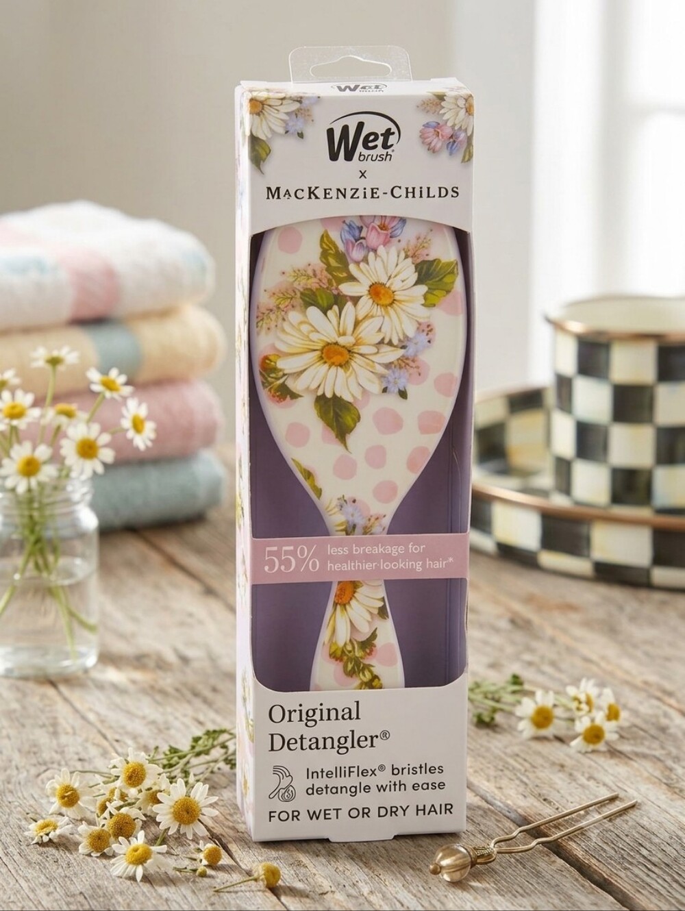 Wet Brush x MacKenzie Childs Original Detangler Hair Brush Wildflower Dot NWT